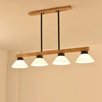 Nordic Solid Wood Cone Glass Shade 3/4 Light Island Light Chandelier BulbSquare