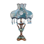 Traditional European Blue Fabric Tassel Resin 1-Light Table Lamp For Bedroom Lumendat