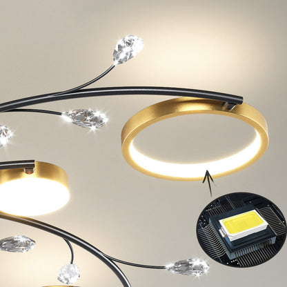 Modern Luxury Branch Round Metal Iron Acrylic Crystal Silicone LED Semi-flush Mount Ceiling Light for Living Room