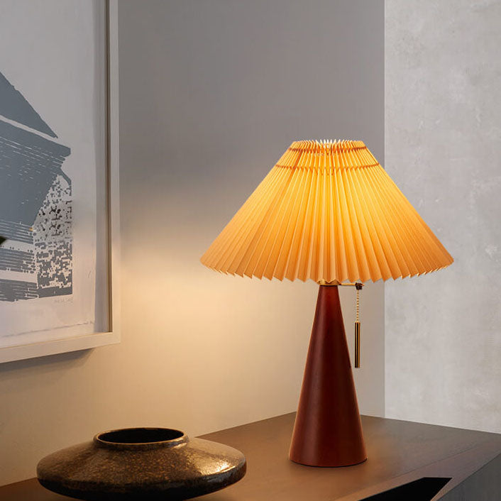 Japanese Minimalist Vintage Pleated Wooden Fabric LED Table Lamp Lumendat