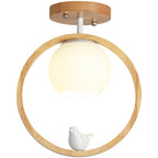 Modern Japanese Minimalist Log Bird Round 1-Light Semi-Flush Mount Ceiling Light Lumendat
