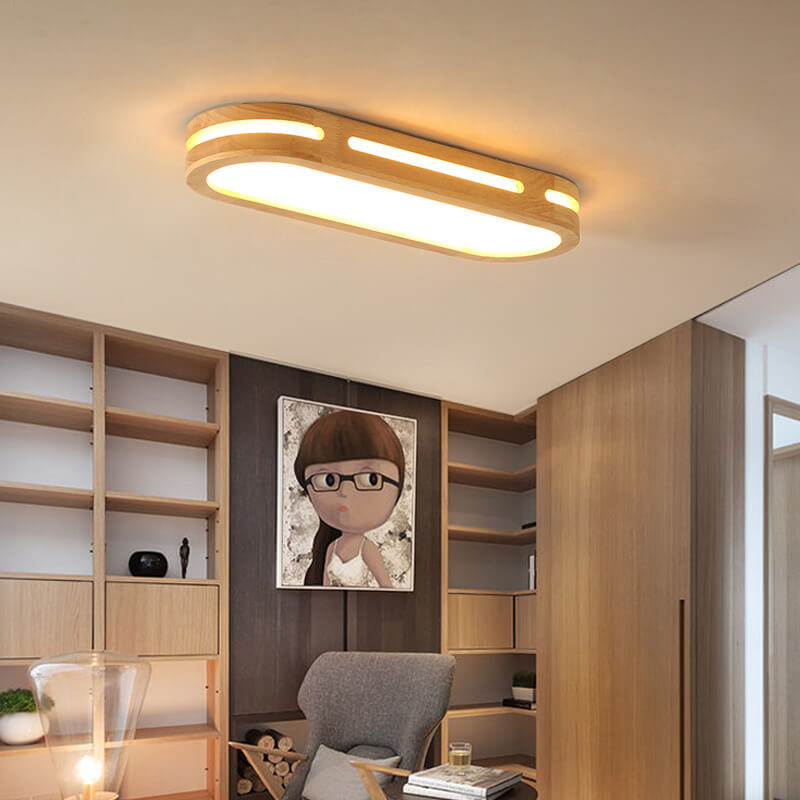 Nordic Minimalist Solid Wood Acrylic Ring LED Flush Mount Ceiling Light BulbSquare