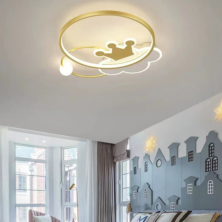 Lumendat Contemporary Nordic Kids Iron Acrylic Circle Round Crown Cloud LED Flush Mount Ceiling Light For Bedroom Lumendat