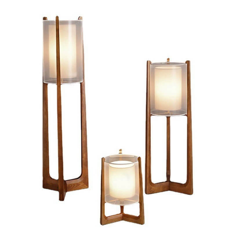 Traditional Japanese Solid Wood Brass Fabric Column 1-Light Standing Floor Lamp For Living Room And Bedroom Lumendat