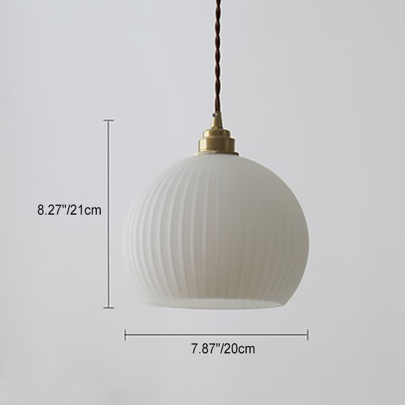 Modern Simplicity Ribbed Glass Semicircle Shade Copper 1-light Pendant Light for Living Room