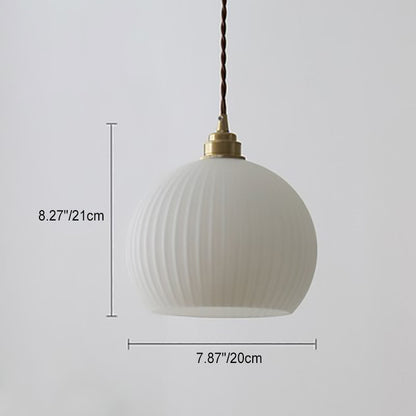 Modern Simplicity Ribbed Glass Semicircle Shade Copper 1-light Pendant Light for Living Room