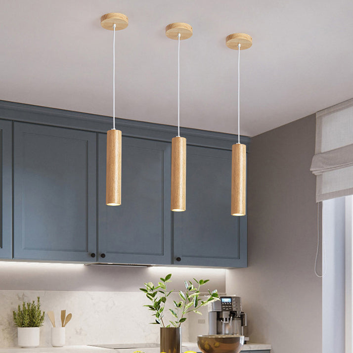 Modern Minimalist Rubberwood Cylinder Spotlight LED Pendant Light for Bedroom BulbSquare