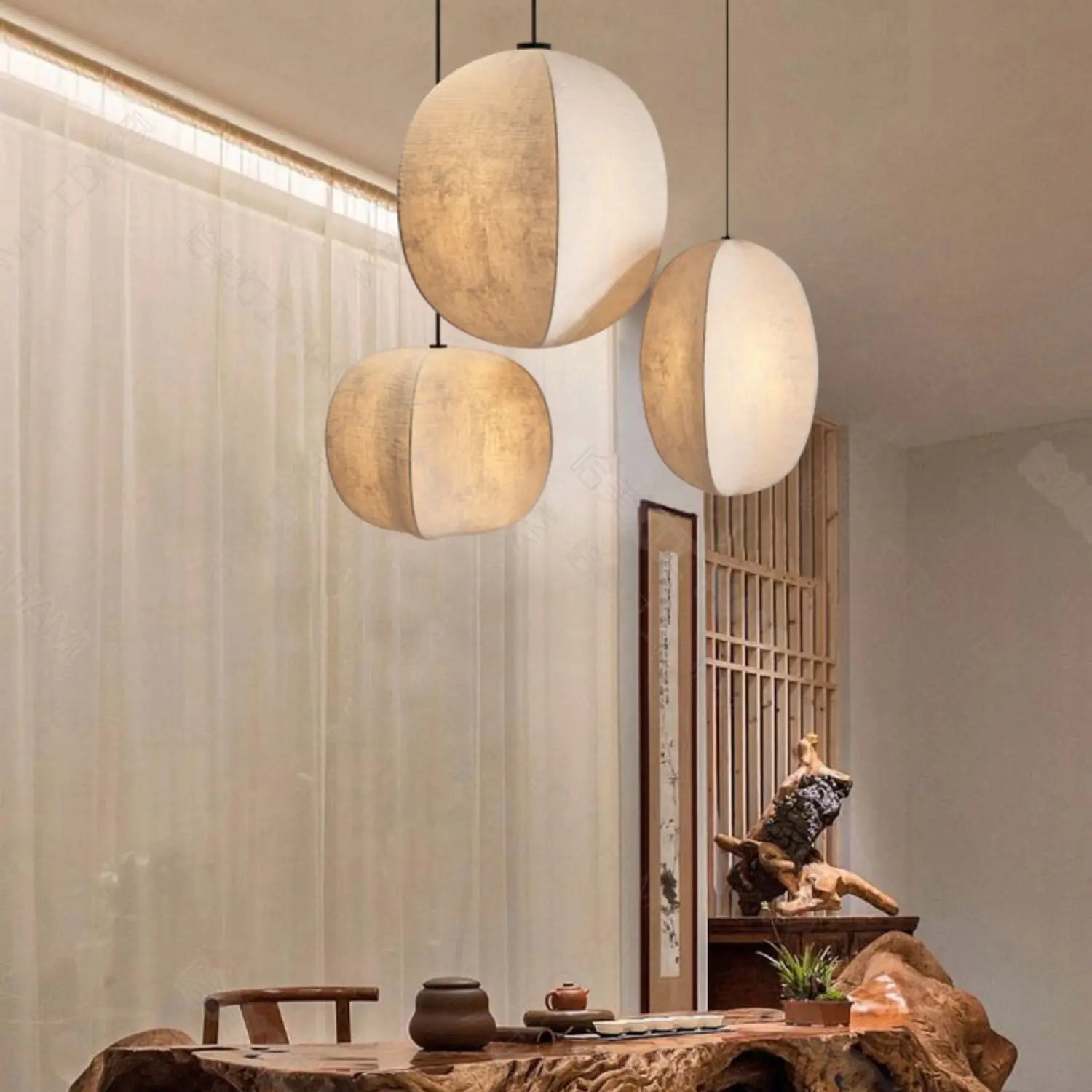 Traditional Japanese Zen Anti-silk Lantern Shape 1-light Pendant Light for Living Room BulbSquare
