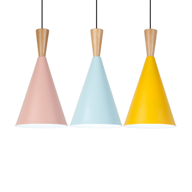 Contemporary Scandinavian Cone Round Aluminum 1-light Pendant Light for Bedroom BulbSquare