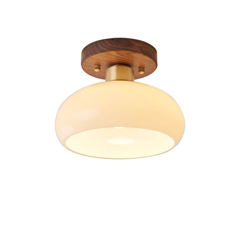 Creative Vintage Walnut Brass Round 1-Light Semi-Flush Mount Ceiling Light Lumendat