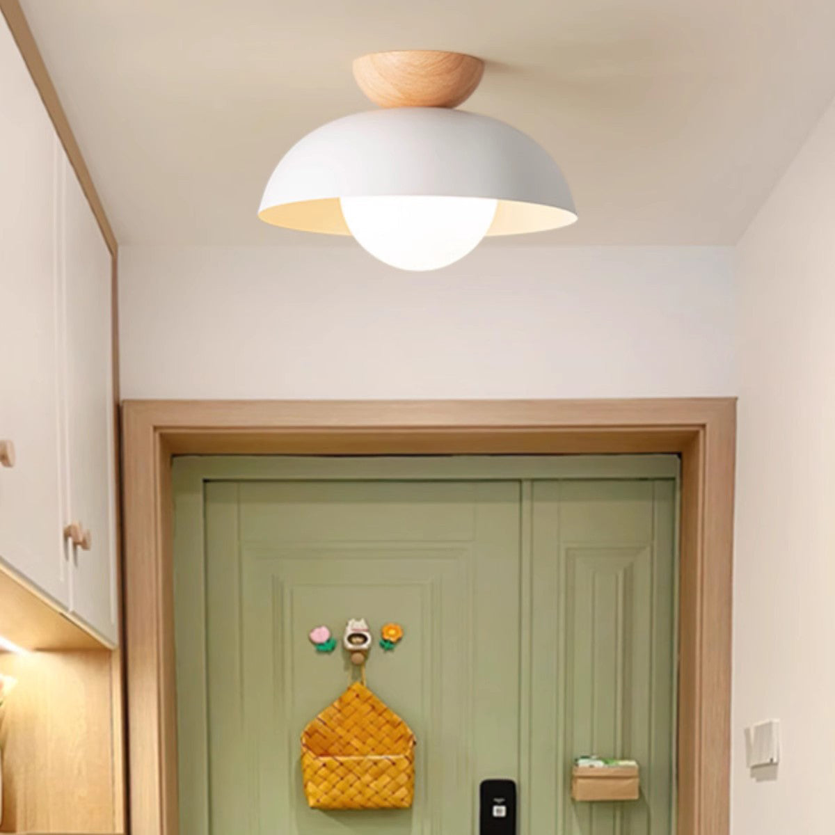 Modern Minimalist Round Iron Glass 1-Light Semi-Flush Mount Ceiling Light For Living Room Lumendat
