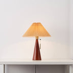 Japanese Minimalist Vintage Pleated Wooden Fabric LED Table Lamp Lumendat