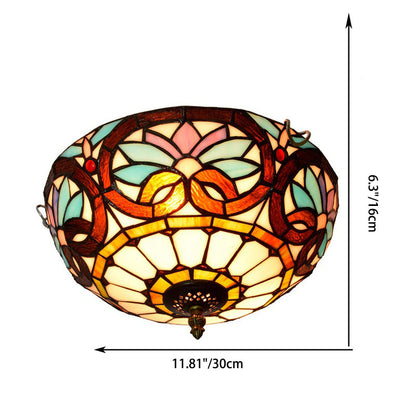Traditional Tiffany Dome Iron Glass 2-light Flush Mount Light for Living Room