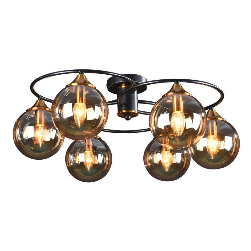 Modern Mid-Century Iron Frame Magic Bean Glass Shade 4/6-Light Semi-Flush Mount Ceiling Light For Living Room Lumendat
