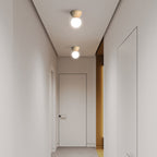 Japanese Minimalist Wood Grain Glass Round 1-Light Flush Mount Ceiling Light Lumendat