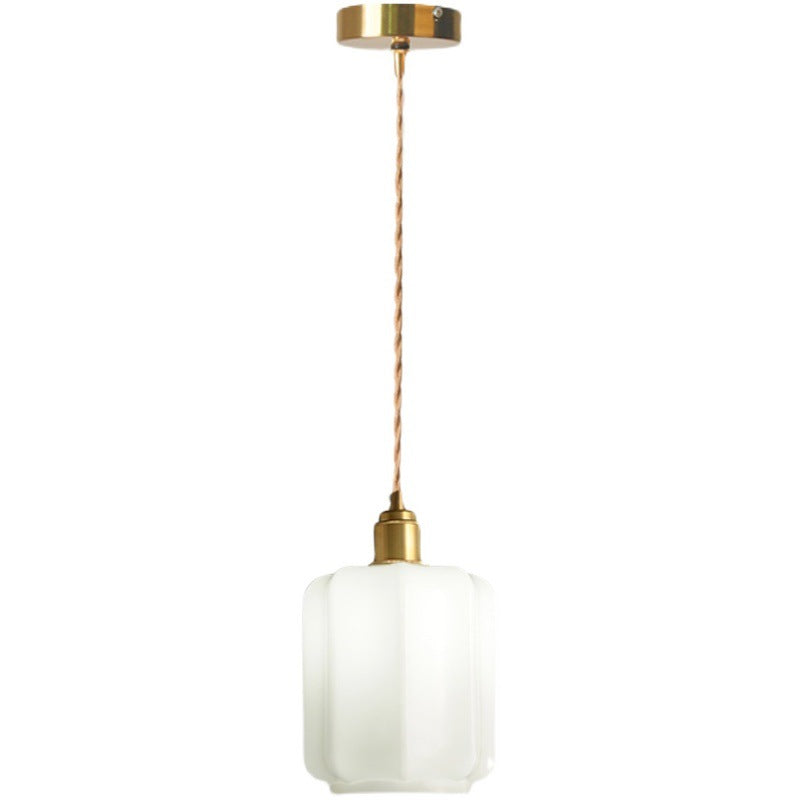 Traditional Vintage Cylindrical Brass Glass 1-light Pendant Light for Bedroom BulbSquare
