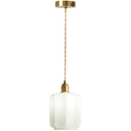 Traditional Vintage Cylindrical Brass Glass 1-light Pendant Light for Bedroom BulbSquare