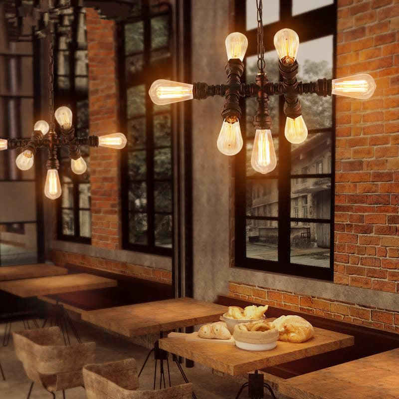 Industrial Iron Water Pipe Design 7-light Chandelier