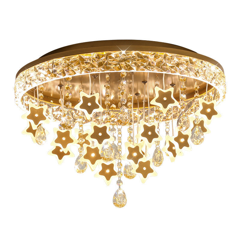 Lumendat Contemporary Nordic Kids Iron Acrylic Crystal Round Star Pendant LED Flush Mount Ceiling Light For Bedroom Lumendat