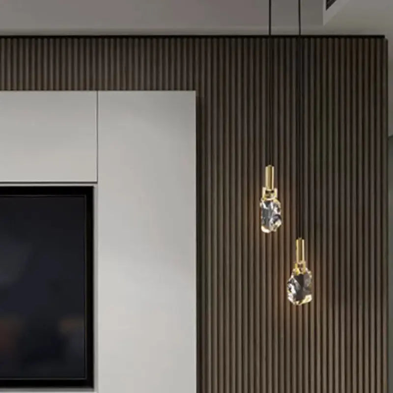Modern Luxury Copper Irregular Crystal Stone LED Pendant Light for Living Room BulbSquare