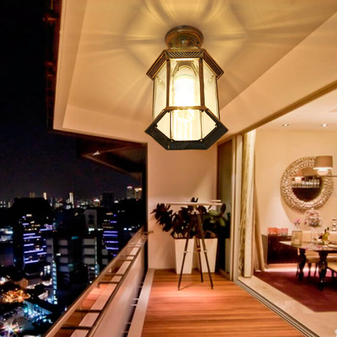 Traditional European Outdoor Hexagonal Lantern Waterproof 1-Light Semi-Flush Mount Ceiling Light For Outdoor Lumendat