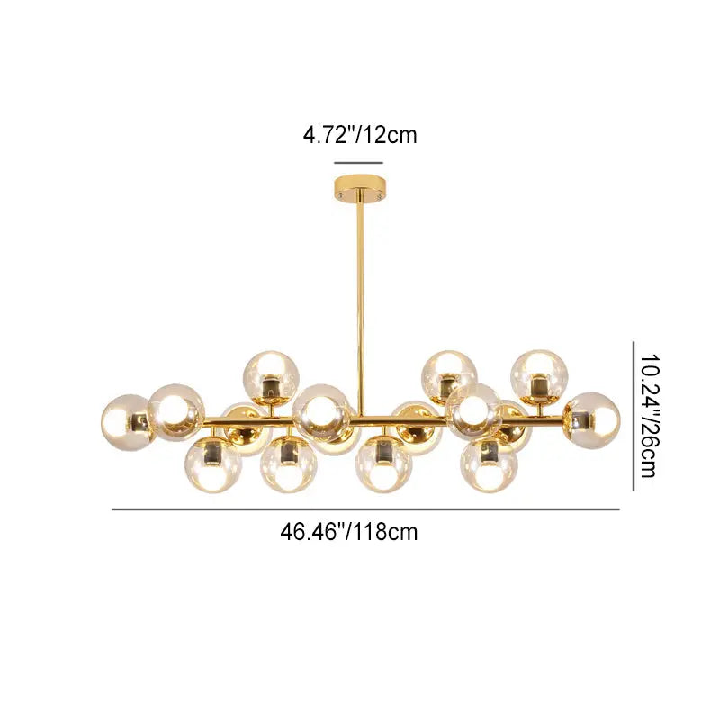 Contemporary Scandinavian Long Round Globe Iron Glass 16-light Island Light Chandelier for Dining Room Lumendat