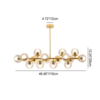 Contemporary Scandinavian Long Round Globe Iron Glass 16-light Island Light Chandelier for Dining Room