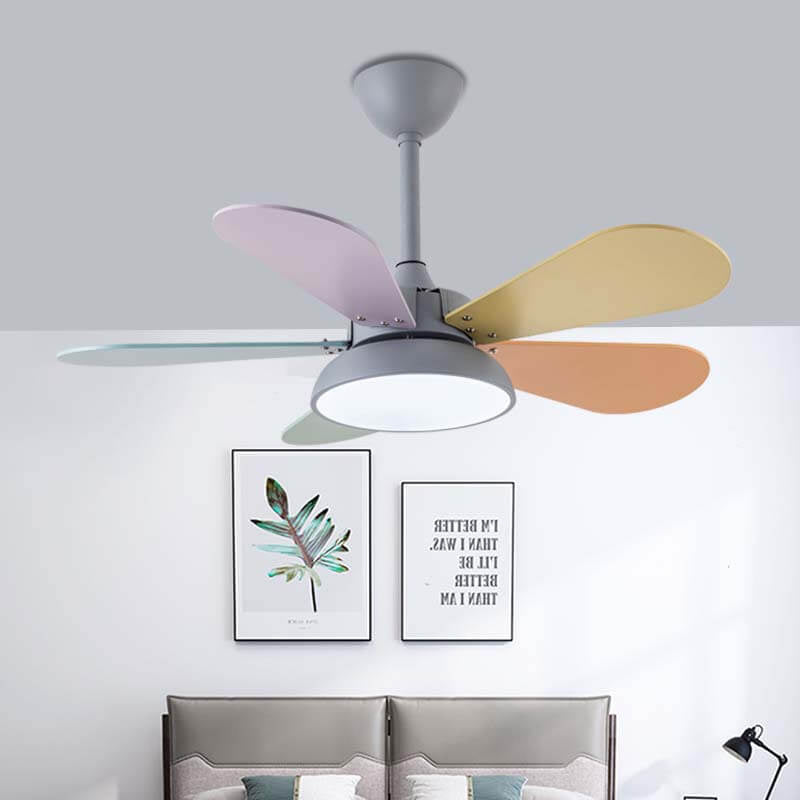 Lumendat Simple Colorful Round Fan Leaf Kids Downrods Ceiling Fan Light Lumendat