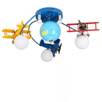 Lumendat Modern Art Deco Orb Airplane Globe Glass Iron Kids 6-Light Flush Mount Ceiling Light For Bedroom Lumendat