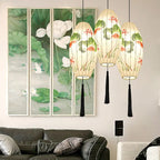 Oriental Antique Handmade Oval Lantern Fabric 1-light Pendant Light Lumendat