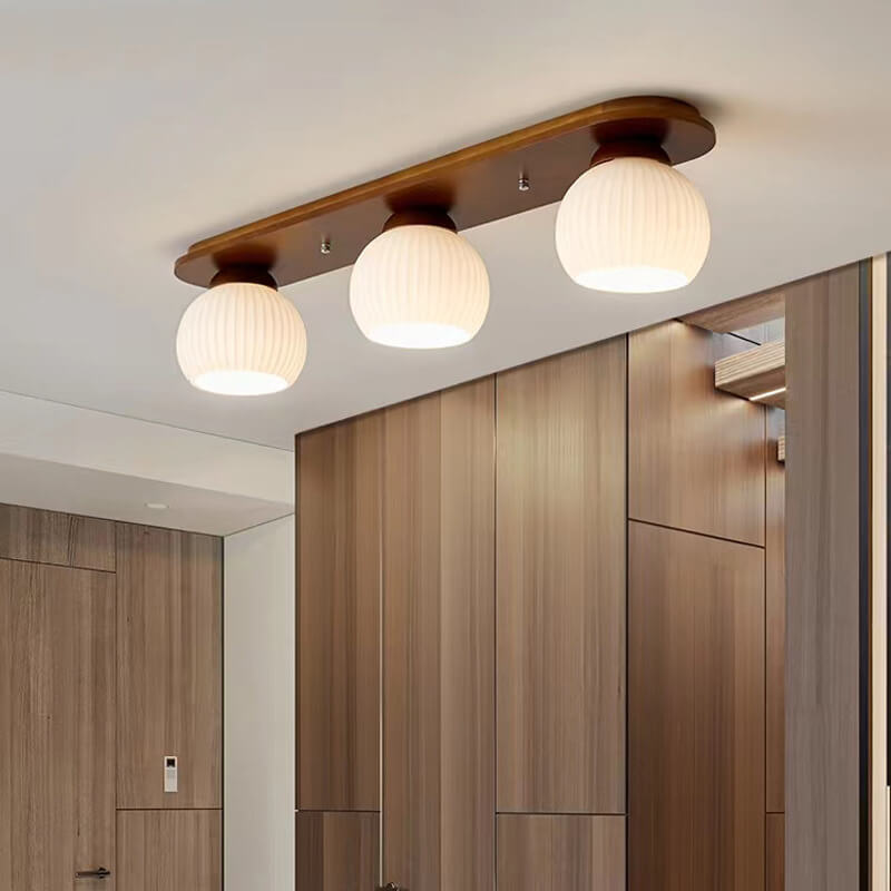 Japanese Vintage Striped Glass Wood Long Plate 2/3 Light Flush Mount Ceiling Light Lumendat