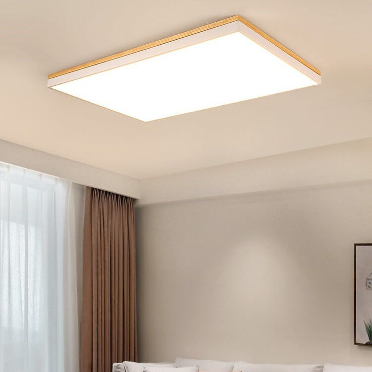 Modern Minimalist Solid Wood Acrylic Square Rectangle LED Flush Mount Ceiling Light for Living Room BulbSquare