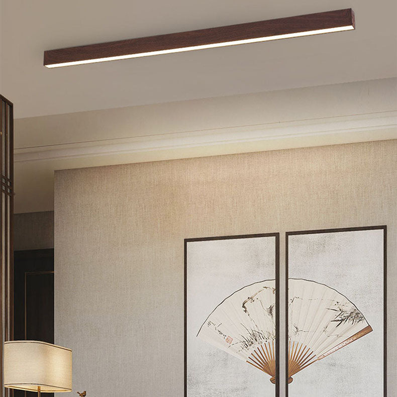 Modern Minimalist Wood Grain Aluminum Strips LED Flush Mount Ceiling Light BulbSquare