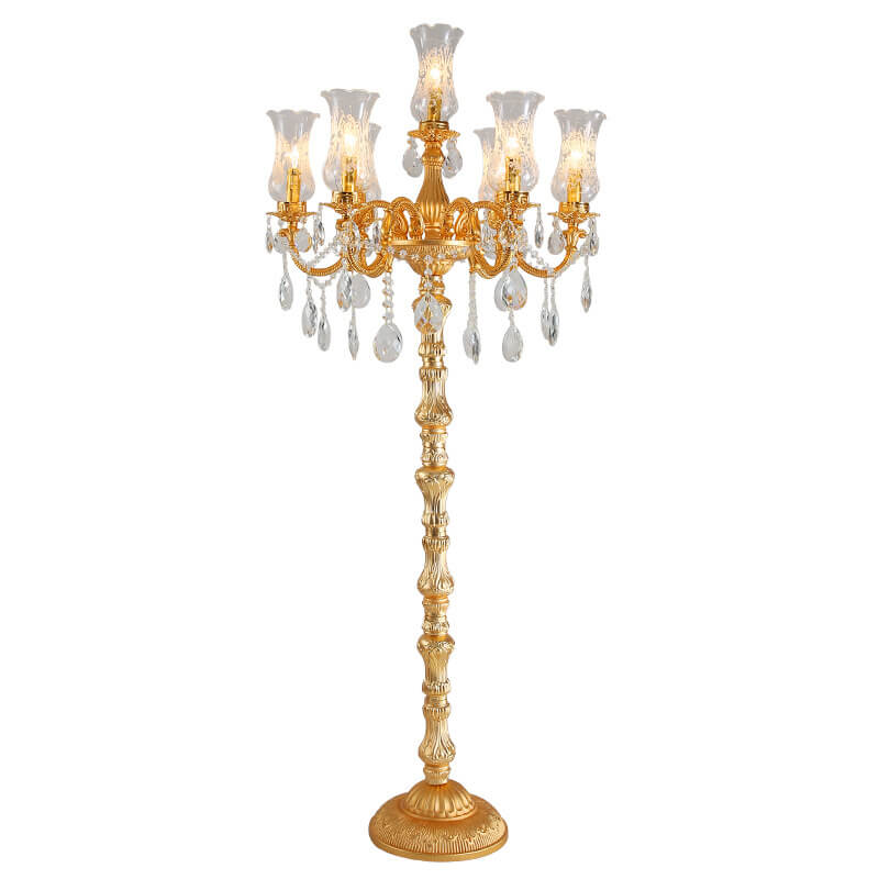 Traditional Luxury Golden Crystal Zinc Alloy Candle Holder 7-Light Standing Floor Lamp For Bedroom Lumendat