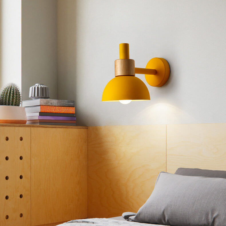 Modern Classic Macaron Solid Color Wood Iron 1-Light Wall Sconce Lamp Lumendat