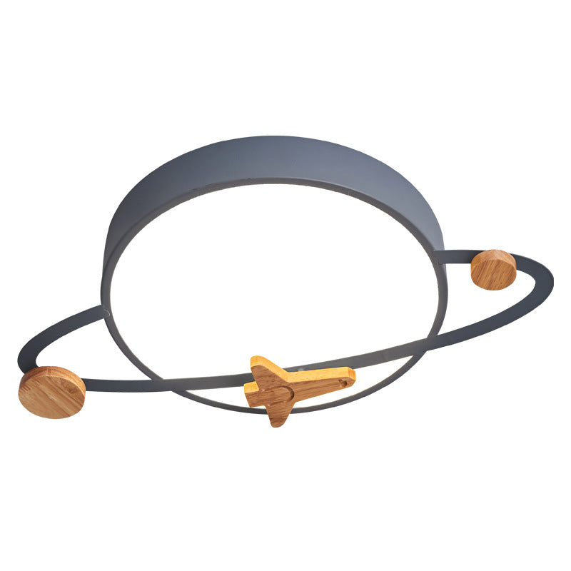 Lumendat Contemporary Scandinavian Iron Acrylic Wood Round Planet Design LED Kids Flush Mount Ceiling Light For Bedroom Lumendat