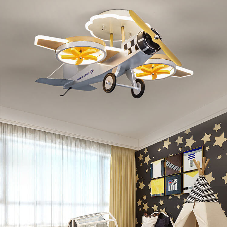 Creative Cartoon Airplane Iron Acrylic LED Kids Semi-Flush Mount Ceiling Light Lumendat