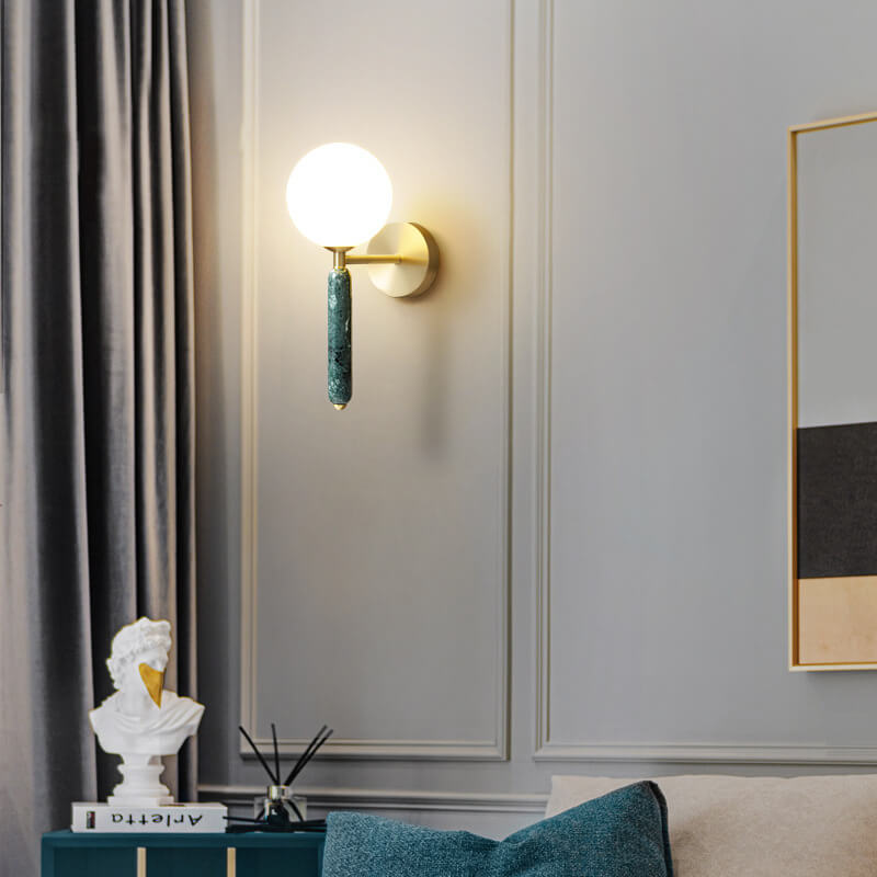 Nordic Ball Shade Marble Straight Arm 1-Light Wall Sconce Lamp Lumendat