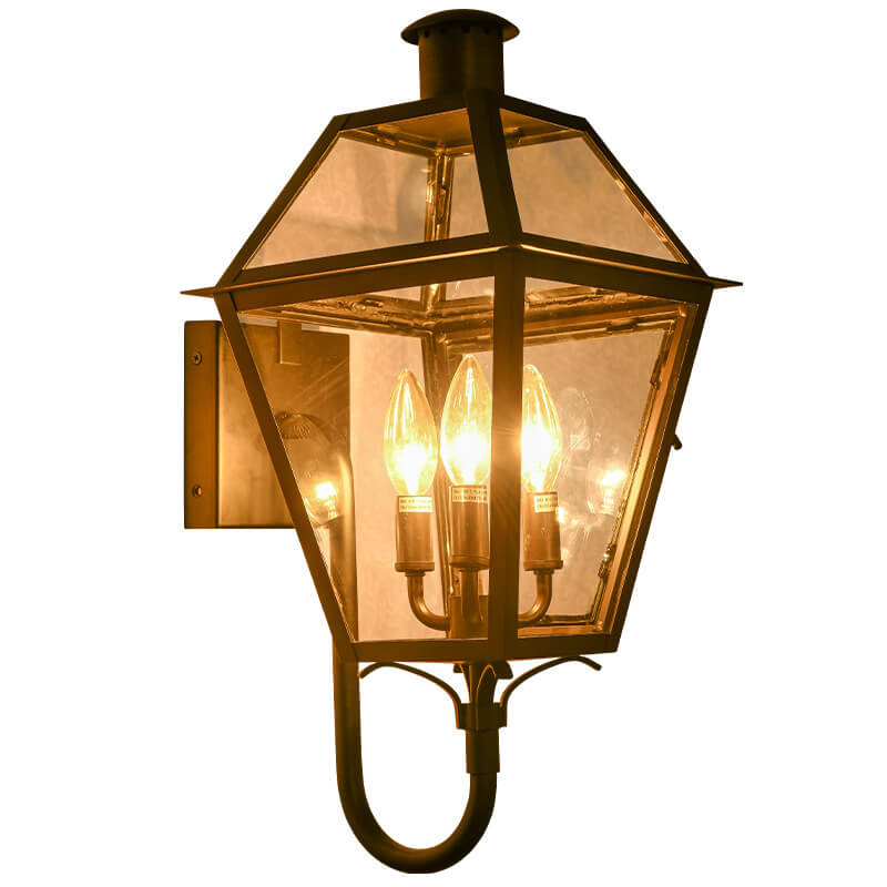 Industrial Waterproof Glass Lantern Iron 3-Light Outdoor Wall Sconce Lamp Lumendat