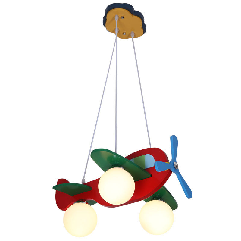 Lumendat Contemporary Creative Wooden Propeller Plane 3-Light Kids Chandelier For Living Room Lumendat