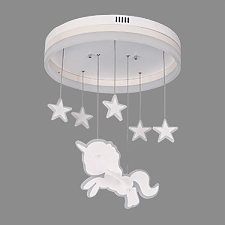 Lumendat Contemporary Nordic Kids Iron Acrylic Round Unicorn Star LED Flush Mount Ceiling Light For Bedroom Lumendat
