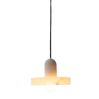 Traditional Chinese Marble Round Shade Brass 1-light Pendant Light for Living Room