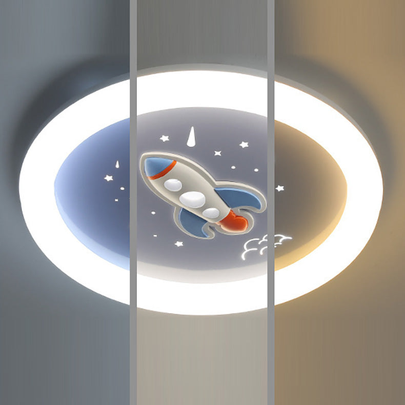 Lumendat Contemporary Creative Kids Round Rocket Acrylic Resin Iron LED Flush Mount Ceiling Light For Bedroom Lumendat