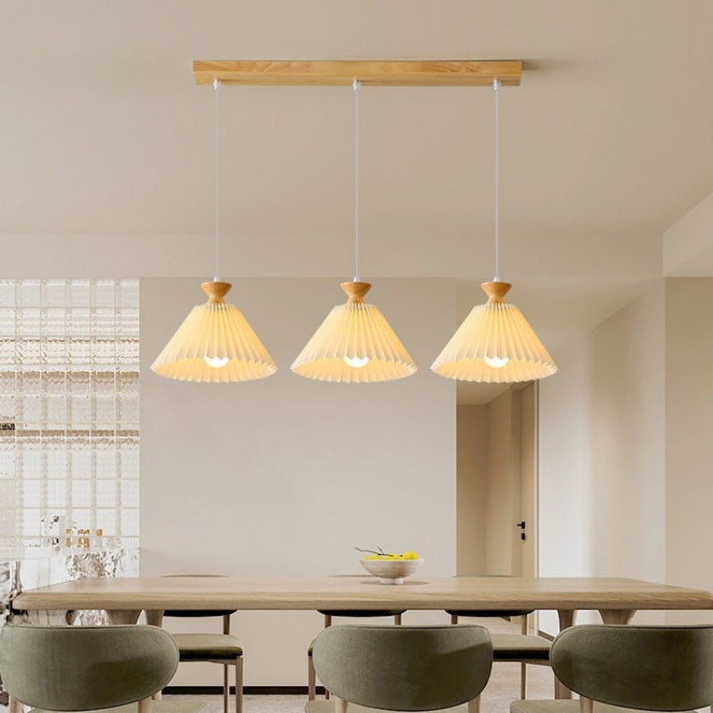 Nordic Wooden Pleated Cone 1/3 Light Island Light Chandelier BulbSquare