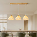 Nordic Wooden Pleated Cone 1/3 Light Island Light Chandelier BulbSquare
