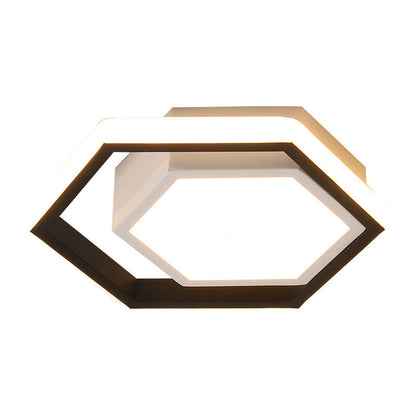Modern Minimalist Geometric Hexagonal Ring LED Flush Mount Ceiling Light