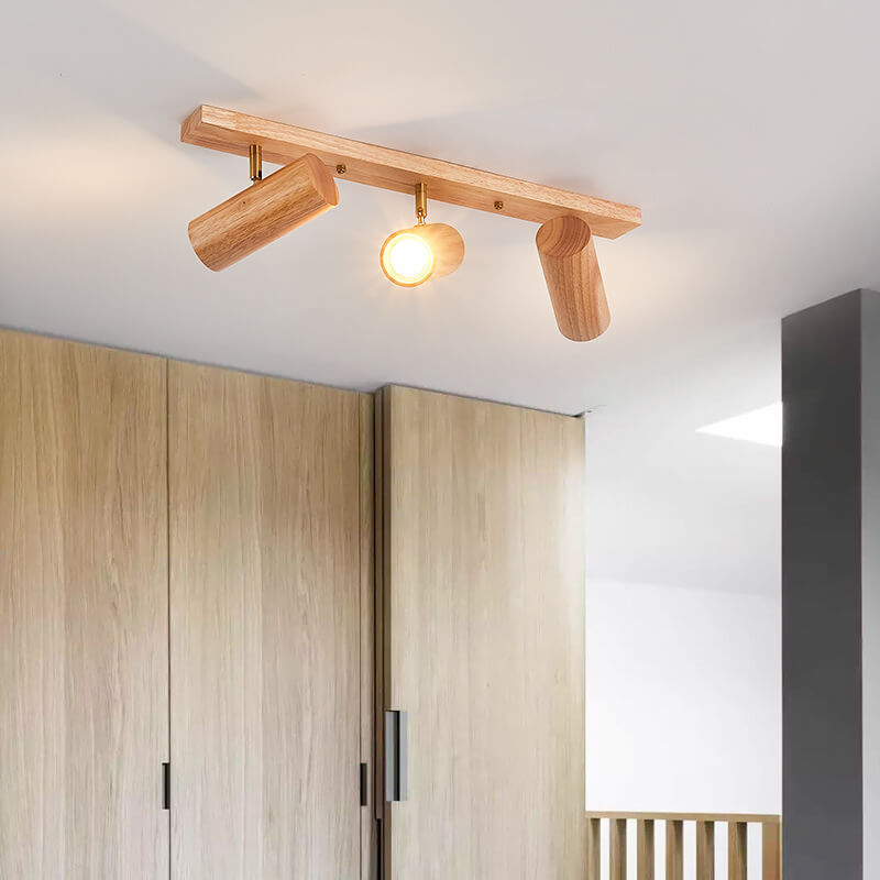 Japanese Minimalist Solid Wood Spotlight Track 1/3/4 Light Flush Mount Ceiling Light Lumendat