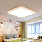 Modern Minimalist Solid Wood Acrylic Square Rectangle LED Flush Mount Ceiling Light for Living Room BulbSquare