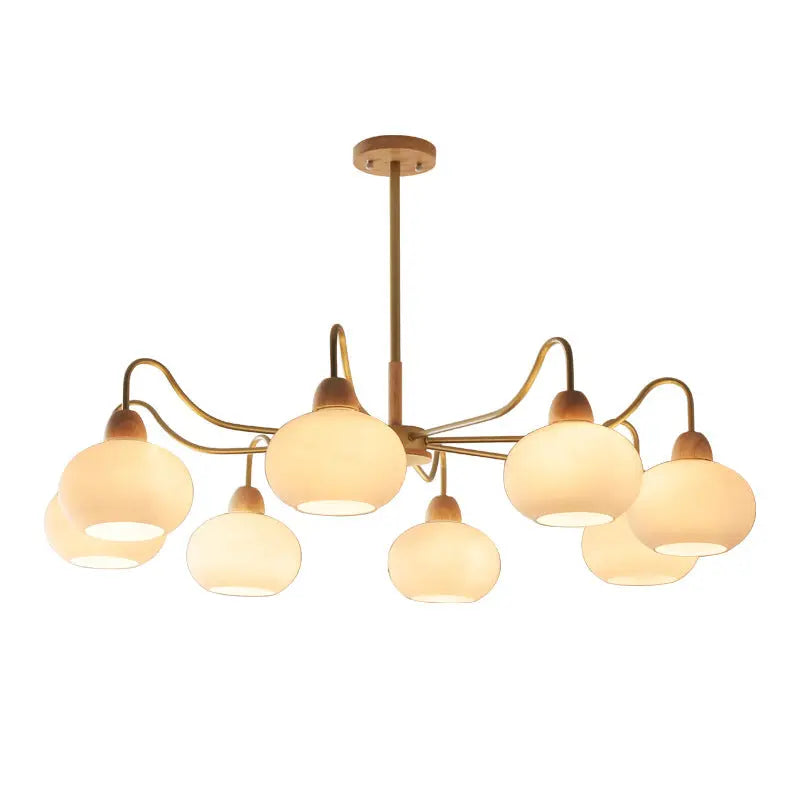 Nordic Japanese Glass Round Wood 3/6/8 Light Chandelier Lumendat