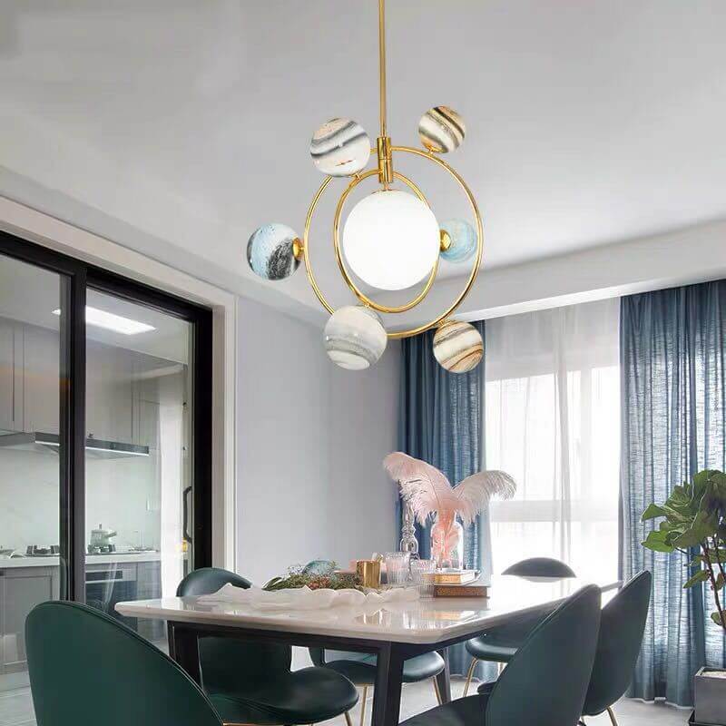 Lumendat Nordic Creative Glass Planet Plating Ring 7-Light Kids Chandelier Lumendat